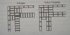 Выкладка прямого угла стенки с трехрядными с диафрагмами 4-5-7 ряды